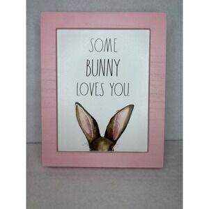 Rae Dunn Some Bunny Loves You Framed Art Pink Easter Spring Decor 8x10